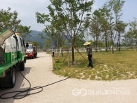 양산시 가뭄속 황산공원 11만 그루 나무살리기 전쟁 성공적