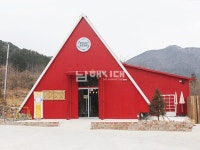 초록색 편백나무 숲속 빨간지붕 세모점빵 - 남해시대 초록색 편백나무 숲속 빨간지붕 세모점빵