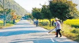 삼동면 내산마을, 도로변 풀베기 앞장 - 남해시대 삼동면 내산마을, 도로변 풀베기 앞장