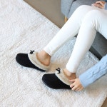 ♡예쁘고 편한슈즈♡ 바닐라슈 루이민 스웨이드 뽀글이퍼 리본 키높이 슬리퍼(5cm)