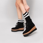 웨스트스타일 [쿠루] 여성 7cm 우드굽 앙고라 시보리 워커 G4218