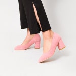 웨스트스타일 [쿠루] 여성 7.5cm 양가죽 사각코 펌프스 힐 G4296