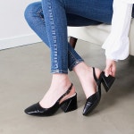 웨스트스타일 [쿠루] 여성 6cm 투톤 슬링백 미들 힐 G3305