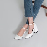 웨스트스타일 [쿠루] 여성 7.5cm 청키굽 앵클 스트랩힐 G4431