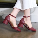 웨스트스타일 [쿠루] 여성 5cm 사각코 청키 미들굽 스트랩힐 G4711