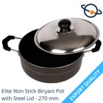 1 Piece Black Elite Non Stick Biryani Pot With Steel Lid - 270 Mm, For Home, | ID: 23284647373 Elite Non Stick Biryani Pot With... 