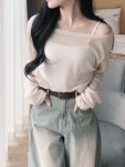 어베러데이 [여리핏🌿] 슬로디 린넨 보트넥 롱슬리브 티셔츠 (하프오프숄더) - 5C