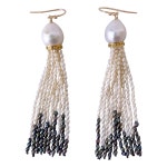 Marina J Black Spinel and White Pearl Tassel Earrings with 14k White Gold For Sale at 1stDibs | black and white pearl earrings... 