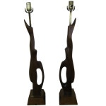 Pair of Mid-Century Modern Sculptural Walnut and Volcanic Lava Pottery Table Lamps For Sale at 1stDibs Pair of Mid-Century Modern...