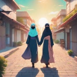 Две девушки в никабе ходят рука об руку - AI 이미지 생성기 프롬프트 Две девушки в... 