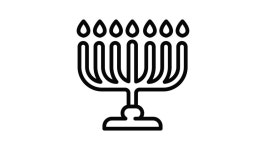 Glowing neon line Hanukkah menorah icon isolated on black background. Hanukkah traditional symbol. Holiday religion, jewish... 