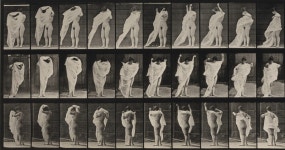 Plate Number 416. Toilet, putting on dress by Eadweard Muybridge