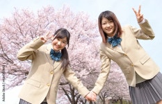 Vサインをしている女子高生2人 Stock Photo | Adobe Stock