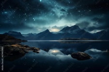 Beautiful landscape at night. Blue hour. desktop wallpaper 스톡 사진 | Adobe Stock