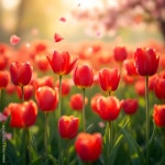 붉은튤립이가득한봄풍경xnTk8Md0 스톡 사진 | Adobe Stock