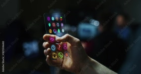 crystals cell phone with the latest advanced augmented reality holographic technology. Concept: future, technology,holograms... 