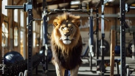 Concept Fitness, Training, Gym, Lion, Athletic Wear Stock Photo | Adobe Stock Lion fitness trainer in gym dressed in human... 
