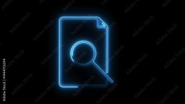 Animated document search glowing neon style on black background concept for data analysis and information retrieval Stock Video... 