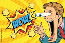 Hyper expressive reaction cartoon wow man face, big eyes and wid Stock Vector | Adobe Stock