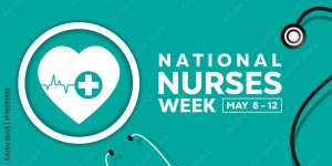 National Nurses Week. Heart and stestoscope. Great for cards, banners, posters, social media and more. Green background. Stock... 