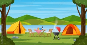 River camping. Camping lives are arranged around the tent. 2989893 Vector Art at Vecteezy Download River camping. Camping lives... 