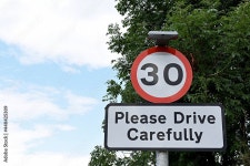 UK road sign 30mph Please Drive Carefully... Blue cloudy sky.... Stock Photo | Adobe Stock UK road sign 30mph Please Drive... 