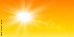 Sunny background, orange hot sky with sun and lens flare... with sun and lens flare, natural summer background, vector... 
