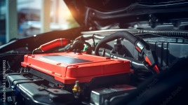 Technician Hands of car mechanic working repair in auto repair Service electric battery and Maintenance of car battery. Check the... 