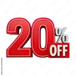 A 3D rendering of a red 20 percent off sale sign with a white OFF... red 20 percent off sale sign with a white OFF label, isolated on... 