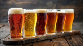 Beer Flight: A flight of various draft beers in glasses... Beer. Stock Photo | Adobe Stock Beer Flight: A flight of various draft... 