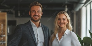 Two business people posing for a photo 56699994 Stock Photo at Vecteezy Download Two business people posing for a photo for free