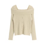 아뜨랑스 - (여리한쇄골라인/여성스러움UP) 오브덴 세미오프 버튼 골지 니트 (여리한쇄골라인/여성스러움UP) 오브덴 세미오프 버튼 골지 니트