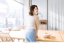 아뜨랑스 - ts1059 골지패브릭의 5부소매 입술넥 데일리 반팔 티셔츠 tee ts1059 골지패브릭의 5부소매 입술넥 데일리 반팔 티셔츠 tee