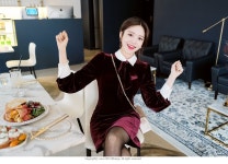 아뜨랑스 - op5924 발랄하고 고혹적인 하이퀄리티 카라 리본장식 벨벳 슬림 세미 플레어 원피스 dress op5924 발랄하고 고혹적인... 