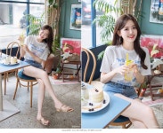 아뜨랑스 - ts1617 사랑스러움 가득한 커피 앤 도넛 프린팅의 데일리 포인트 반팔 티셔츠 tee ts1617 사랑스러움 가득한 커피 앤 도넛... 
