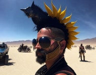 man with sunglasses in desert scene | Deep Dream Generator Burning Man meets Mad Max: solar eclipse hunters g | Deep Dream Generator