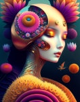 with floral headpiece and flower-filled brain, butterfly present | Deep Dream Generator DD T2D 2023 0110 2213 | Deep Dream Generator