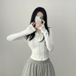 바이투엘 [도톰원단]made 이너블 쫀득핏 볼륨 슬림핏 싱글 절개버튼 단추 스판 티아 크롭티(4color)
