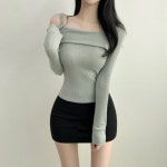 바이투엘 손등덮는여리핏 흘러내림없는 골지 오프숄더 슈가긴팔니트t -3color