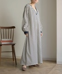 HER CLOSET（ハークローゼット）の「【shemoshelly】深Vネックボーダーカットソーロングワンピース（ワンピース）」 - WEAR
