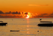 Free Images : sunset, sea, cloud, boat, vertebrate, afterglow... waterway, sun, calm, heat, watercraft, shore, travel, reflection... 