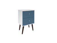 Manhattan Comfort 204AMC64 Liberty Mid Century - Modern Nightstand 2 with Solid Wood Leg 2 Full Extension Drawers in White & Aqua... 