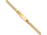 14K Yellow Gold Medical Soft Diamond Shape Red Enamel Curb Link ID Bracecet - Newegg.com