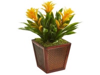 Nearly Natural 6476-YL Triple Bromeliad Artificial Plant in Decorative Planter, Yellow - Newegg.ca