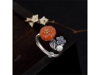 AutofeelSunriseoffice Traditional Handmade 925 Sterling Silver Red Agate Open Adjustable Rings Women Ladies Finger Band Ring... 