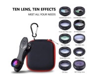 com Mobile phone camera lens kit, 10 in 1 lens +198° fisheye lens + 0.36 ultra wide-angle lens + 0.63X wide... 