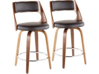 LumiSource B24-CECINAR WLBN2 Cecina 24 Counter Stool - Set Of 2 Walnut Wood, Brown Pu, Chrome - Newegg.com