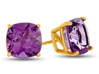 Finejewelers 7x7mm Cushion-Cut Amethyst Post-With-Friction-Back Stud Earrings in 14 kt Yellow Gold - Newegg.com