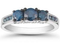 1 1/10 Carat TW Blue Diamond Three Stone Ring in 10K White Gold - Newegg.com