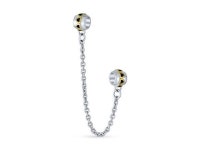 Two Tone Double Love Hearts Safety Chain Spacer Stopper Charm Bead For Women 14K Gold Plated .925 Sterling Silver Fits European... 